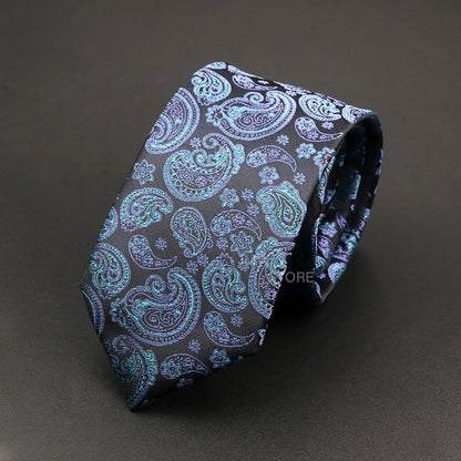 Mens Paisley Necktie - Grey Brown Green Wedding  Business Tie - ZOOMNSTORE