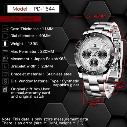 Men Quartz Wristwatch - PAGANI DESIGN PD-1644 Meteorite Dial Dress Watch | Sapphire Glass, Chronograph - ZOOMNSTORE