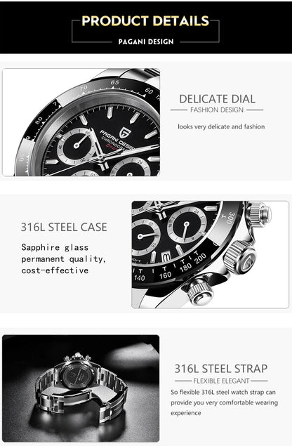 Men Quartz Wristwatch - PAGANI DESIGN PD-1644 Meteorite Dial Dress Watch | Sapphire Glass, Chronograph - ZOOMNSTORE