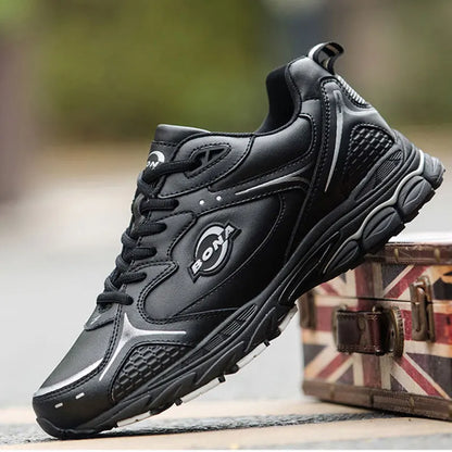 Mens Leather Running Shoes - Comfortable Lace-Up Outdoor Sneakers - ZOOMNSTORE
