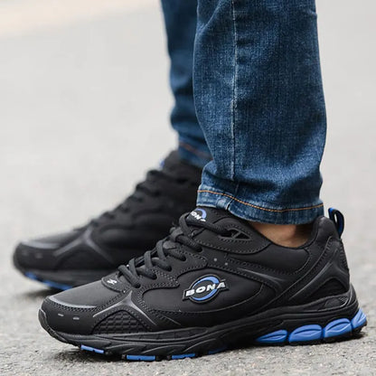 Mens Leather Running Shoes - Comfortable Lace-Up Outdoor Sneakers - ZOOMNSTORE