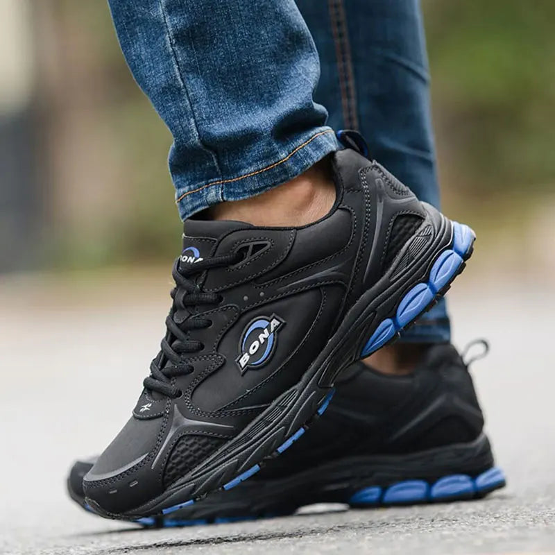 Mens Leather Running Shoes - Comfortable Lace-Up Outdoor Sneakers - ZOOMNSTORE