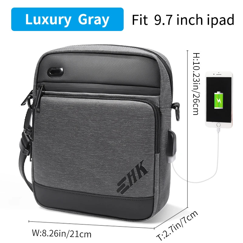 Men Shoulder Bag – Waterproof Oxford Crossbody Bag with USB Charging for 9.7 Inch iPad - ZOOMNSTORE