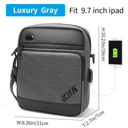 Men Shoulder Bag – Waterproof Oxford Crossbody Bag with USB Charging for 9.7 Inch iPad - ZOOMNSTORE