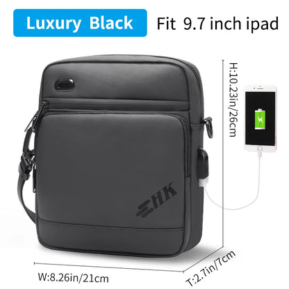 Men Shoulder Bag – Waterproof Oxford Crossbody Bag with USB Charging for 9.7 Inch iPad - ZOOMNSTORE