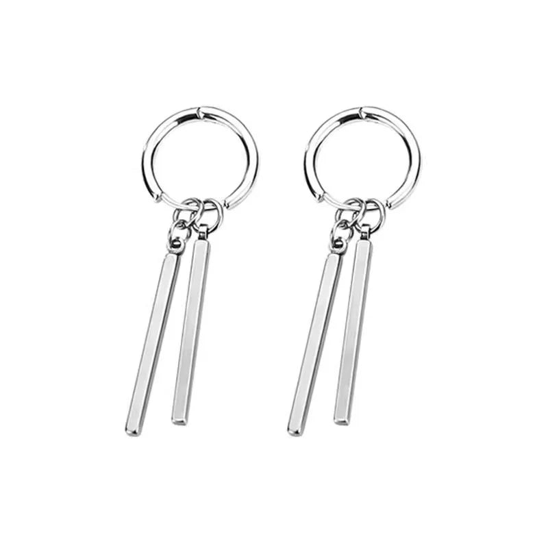 Trendy Men Earrings Minimalist Long Strip Double Stick 925 Sterling Silver Ear Buckle Male Cool Personality Dropping Earrings - ZOOMNSTORE