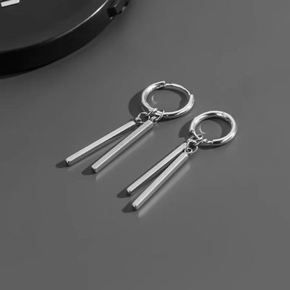 Trendy Men Earrings Minimalist Long Strip Double Stick 925 Sterling Silver Ear Buckle Male Cool Personality Dropping Earrings - ZOOMNSTORE