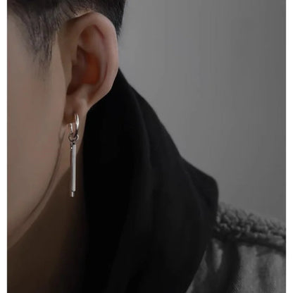 Trendy Men Earrings Minimalist Long Strip Double Stick 925 Sterling Silver Ear Buckle Male Cool Personality Dropping Earrings - ZOOMNSTORE