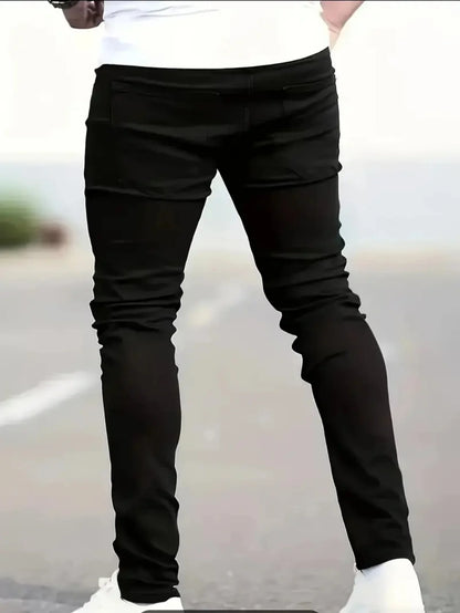 Men Slim Fit Jeans - Black Slim Denim With Reinforced Seams | Ankle-Length Pants - ZOOMNSTORE