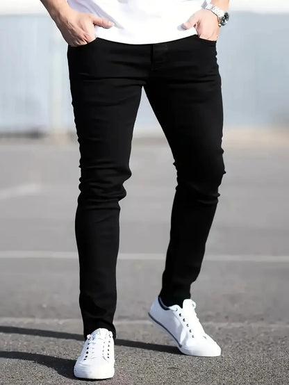 Men Slim Fit Jeans - Black Slim Denim With Reinforced Seams | Ankle-Length Pants - ZOOMNSTORE