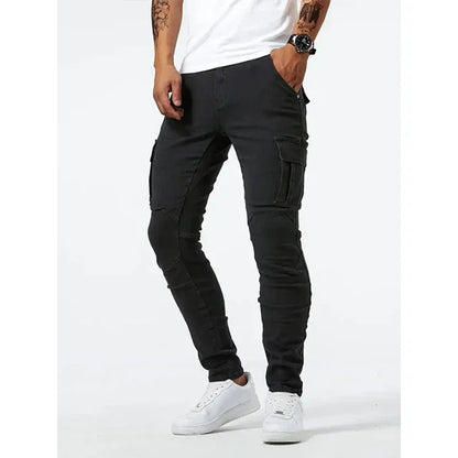 Mens Slim Fit Denim Cargo Pants - Casual Multi-Pocket Joggers - ZOOMNSTORE