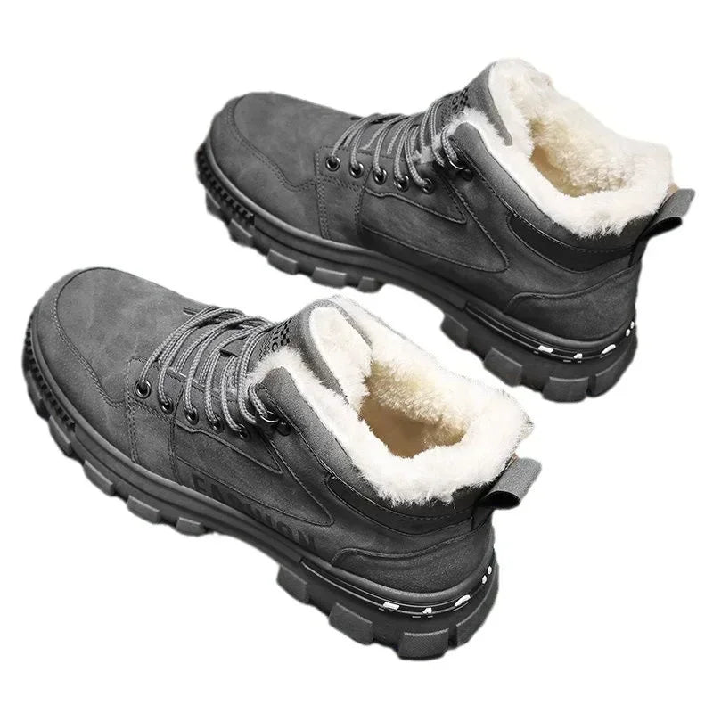 Men Snow Boots - Winter Lace Up Outdoor Sport Warm Plush Ankle Height Boots - ZOOMNSTORE