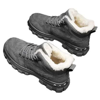 Men Snow Boots - Winter Lace Up Outdoor Sport Warm Plush Ankle Height Boots - ZOOMNSTORE