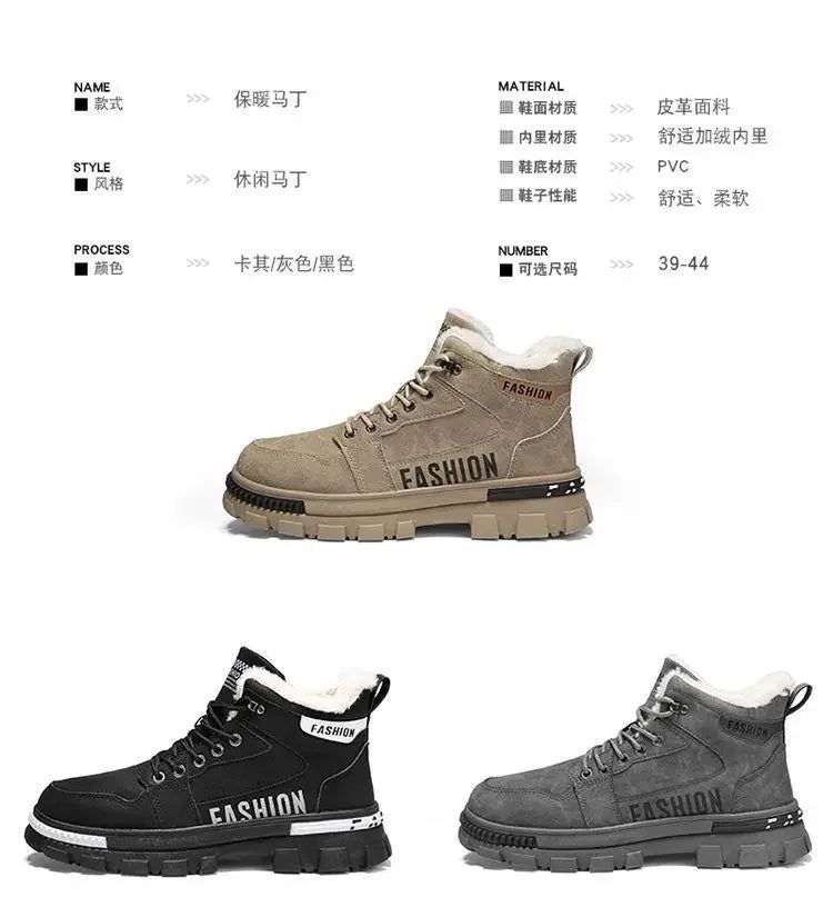 Men Snow Boots - Winter Lace Up Outdoor Sport Warm Plush Ankle Height Boots - ZOOMNSTORE