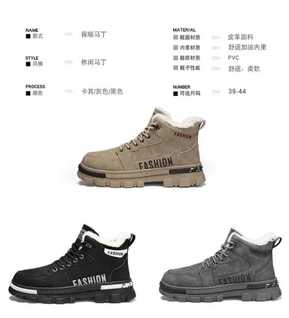 Men Snow Boots - Winter Lace Up Outdoor Sport Warm Plush Ankle Height Boots - ZOOMNSTORE