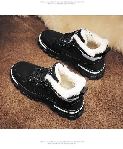 Men Snow Boots - Winter Lace Up Outdoor Sport Warm Plush Ankle Height Boots - ZOOMNSTORE