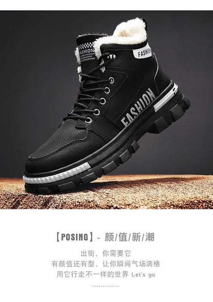 Men Snow Boots - Winter Lace Up Outdoor Sport Warm Plush Ankle Height Boots - ZOOMNSTORE