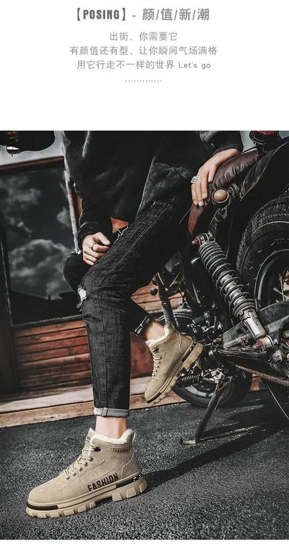 Men Snow Boots - Winter Lace Up Outdoor Sport Warm Plush Ankle Height Boots - ZOOMNSTORE