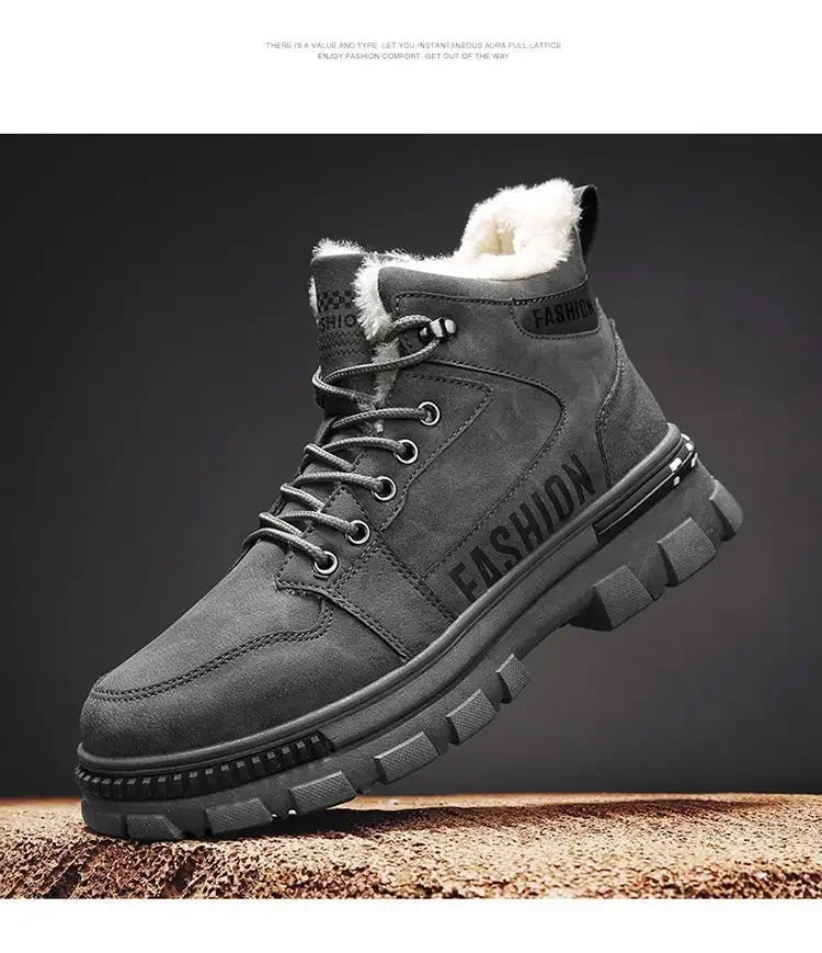 Men Snow Boots - Winter Lace Up Outdoor Sport Warm Plush Ankle Height Boots - ZOOMNSTORE