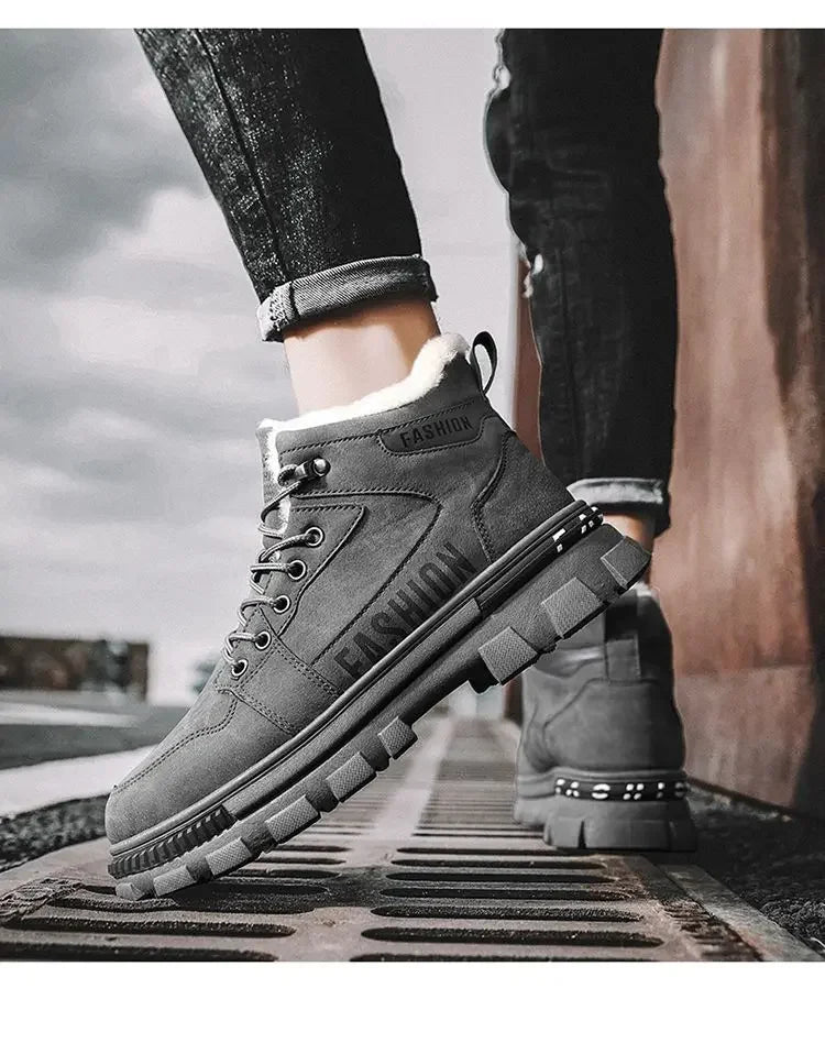 Men Snow Boots - Winter Lace Up Outdoor Sport Warm Plush Ankle Height Boots - ZOOMNSTORE