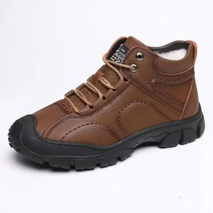 Men Snow Boots - Winter Ankle Height Lace Up Work Shoes With Waterproof Leather - ZOOMNSTORE