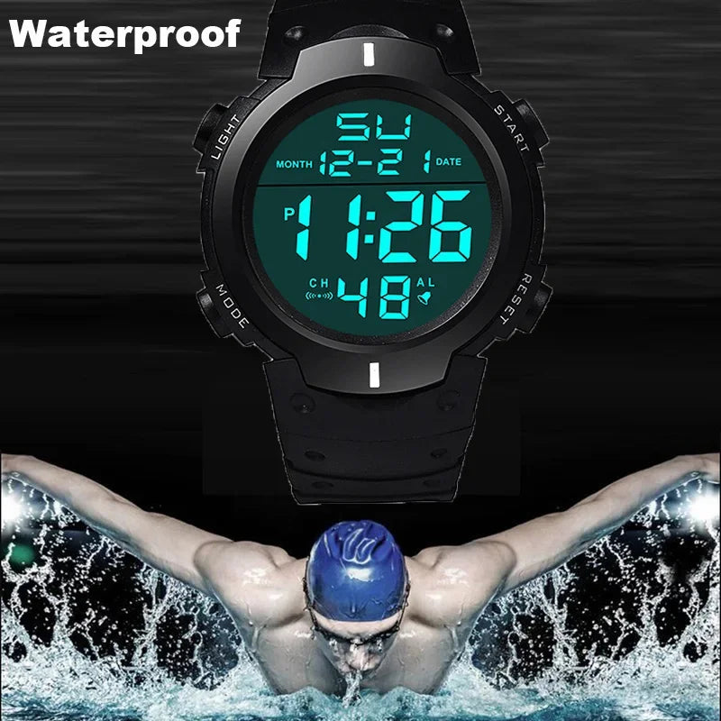 Men Sport Digital Watch - Waterproof Sports Watch With Silicone Band & Chronograph - ZOOMNSTORE