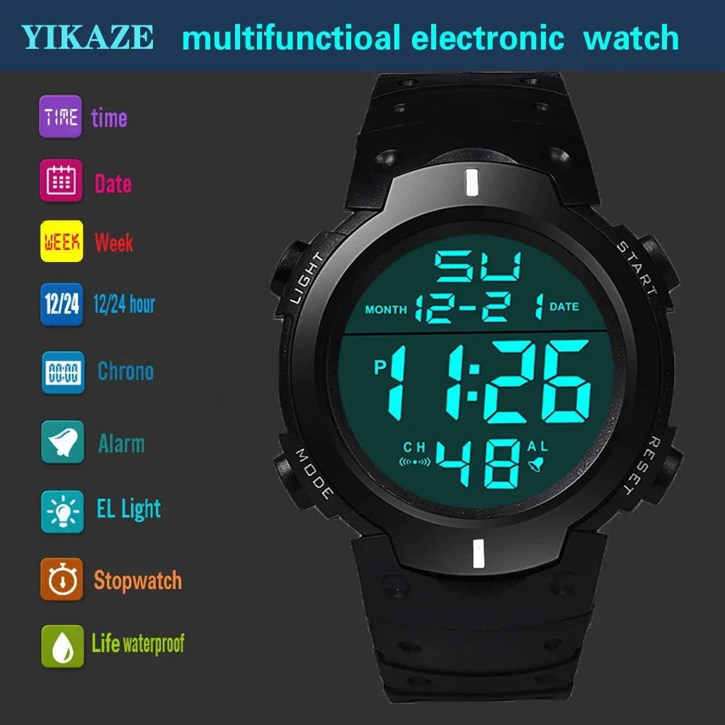 Men Sport Digital Watch - Waterproof Sports Watch With Silicone Band & Chronograph - ZOOMNSTORE