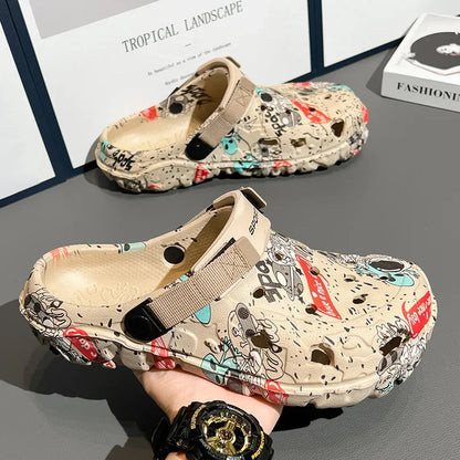 Men Summer Sandals - Comfortable Flat Platform Sandals with Elastic Band Closure - ZOOMNSTORE