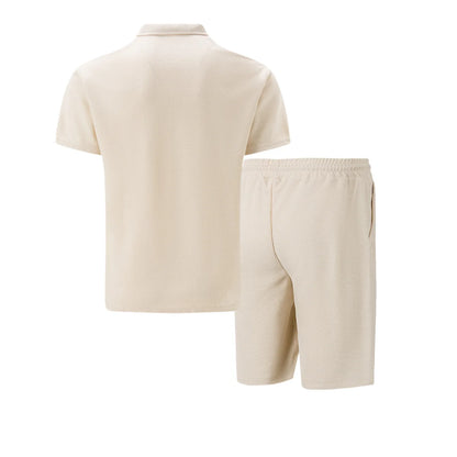 Men Summer Suit Set – European Style Notched Lapel Jacket With Drawstring Shorts - ZOOMNSTORE