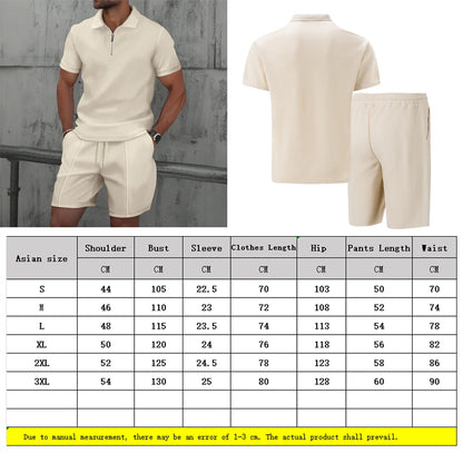 Men Summer Suit Set – European Style Notched Lapel Jacket With Drawstring Shorts - ZOOMNSTORE