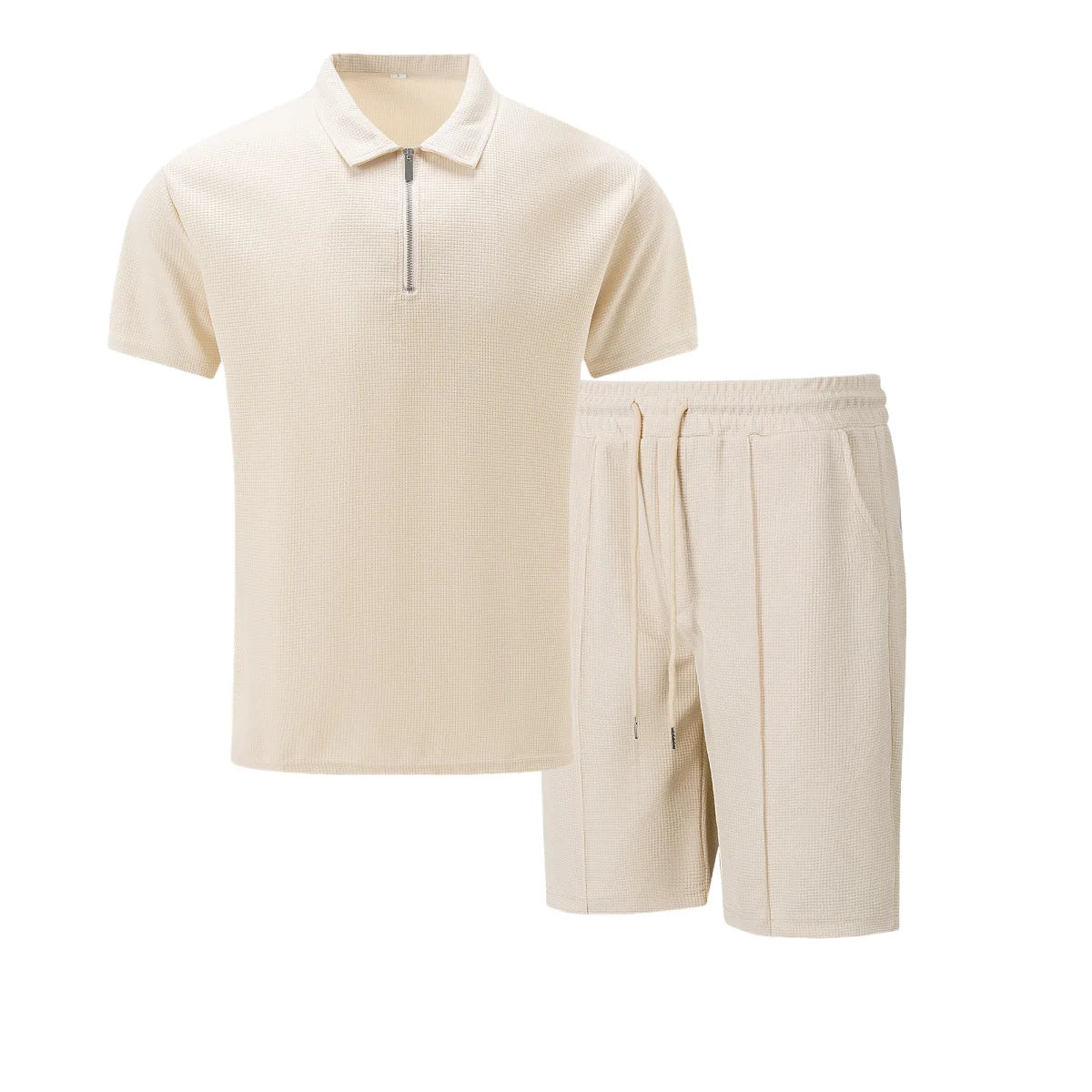 Men Summer Suit Set – European Style Notched Lapel Jacket With Drawstring Shorts - ZOOMNSTORE