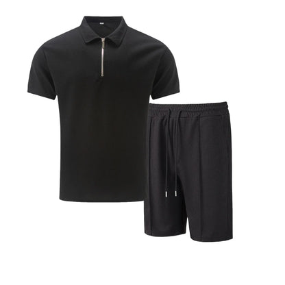 Men Summer Suit Set – European Style Notched Lapel Jacket With Drawstring Shorts - ZOOMNSTORE