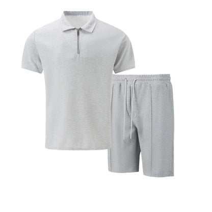 Men Summer Suit Set – European Style Notched Lapel Jacket With Drawstring Shorts - ZOOMNSTORE