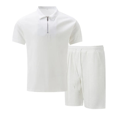 Men Summer Suit Set – European Style Notched Lapel Jacket With Drawstring Shorts - ZOOMNSTORE