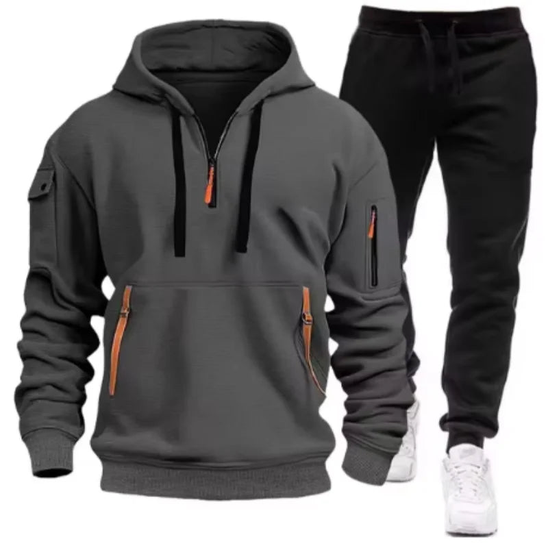 Men Tracksuit Set – Casual Joggers & Hooded Sportswear Jacket With Zipper Pants - ZOOMNSTORE