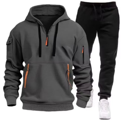 Men Tracksuit Set – Casual Joggers & Hooded Sportswear Jacket With Zipper Pants - ZOOMNSTORE