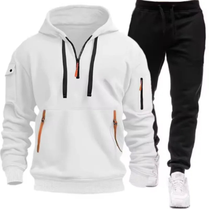 Men Tracksuit Set – Casual Joggers & Hooded Sportswear Jacket With Zipper Pants - ZOOMNSTORE