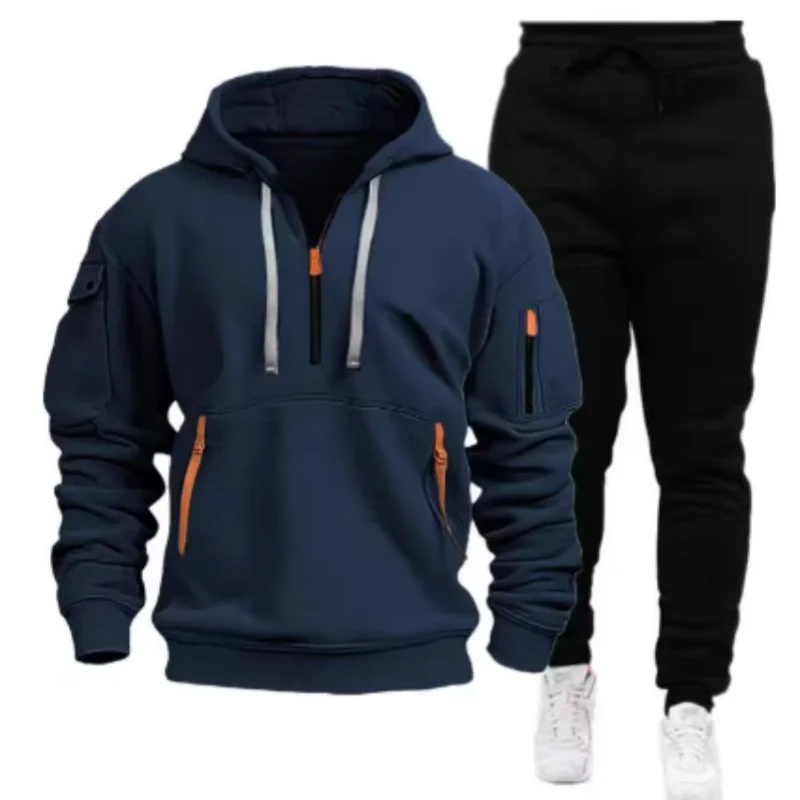 Men Tracksuit Set – Casual Joggers & Hooded Sportswear Jacket With Zipper Pants - ZOOMNSTORE