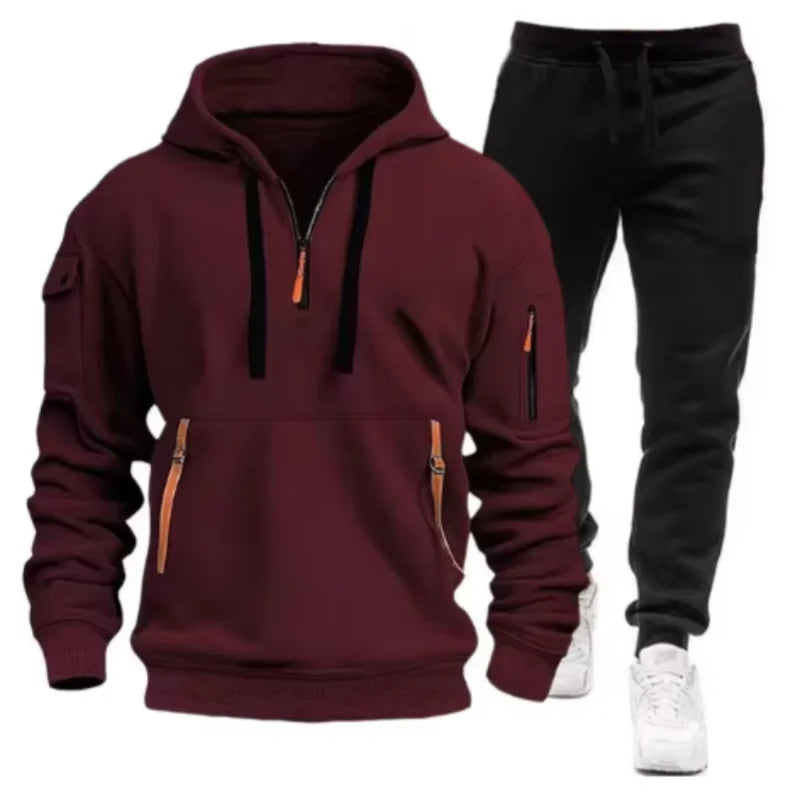 Men Tracksuit Set – Casual Joggers & Hooded Sportswear Jacket With Zipper Pants - ZOOMNSTORE