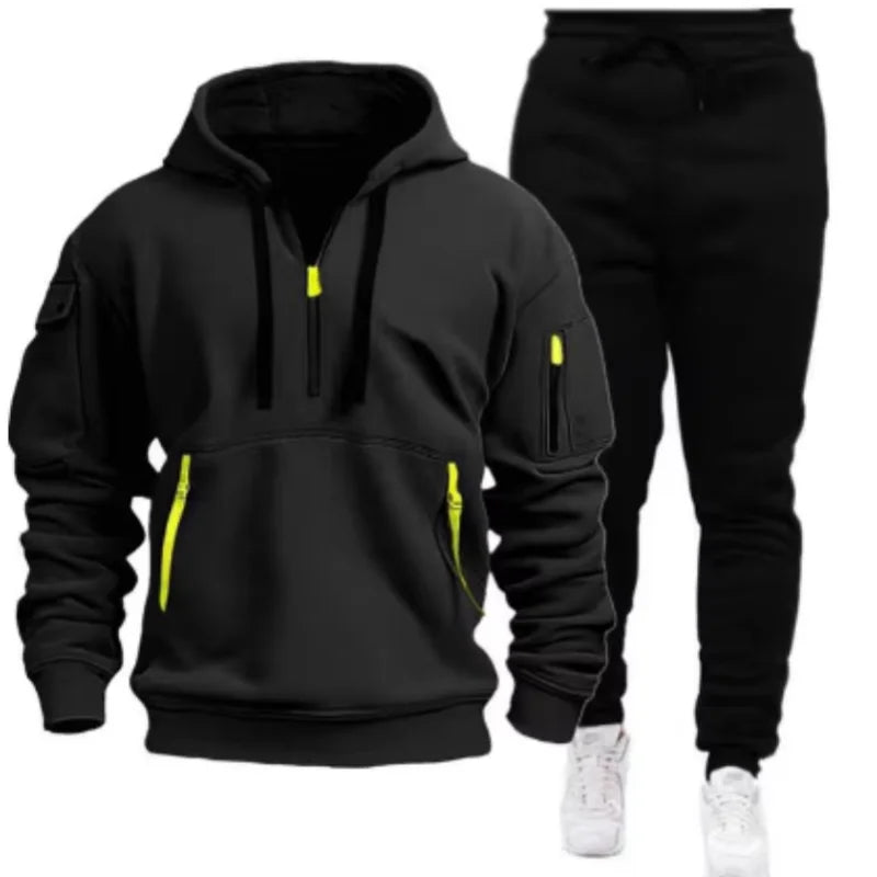 Men Tracksuit Set – Casual Joggers & Hooded Sportswear Jacket With Zipper Pants - ZOOMNSTORE