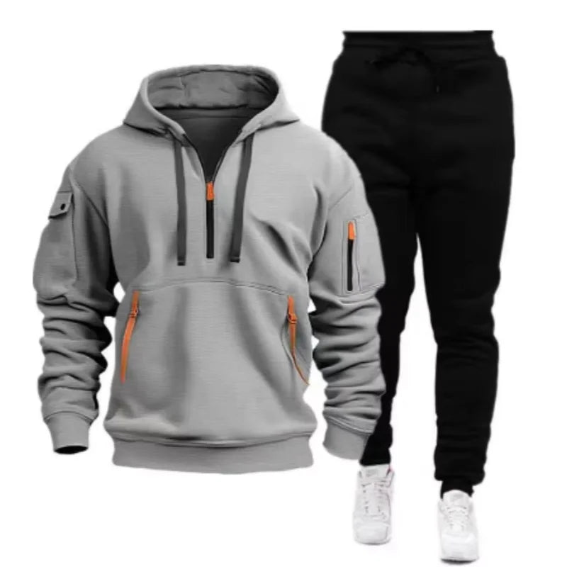 Men Tracksuit Set – Casual Joggers & Hooded Sportswear Jacket With Zipper Pants - ZOOMNSTORE