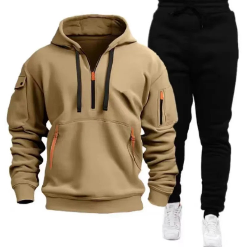 Men Tracksuit Set – Casual Joggers & Hooded Sportswear Jacket With Zipper Pants - ZOOMNSTORE