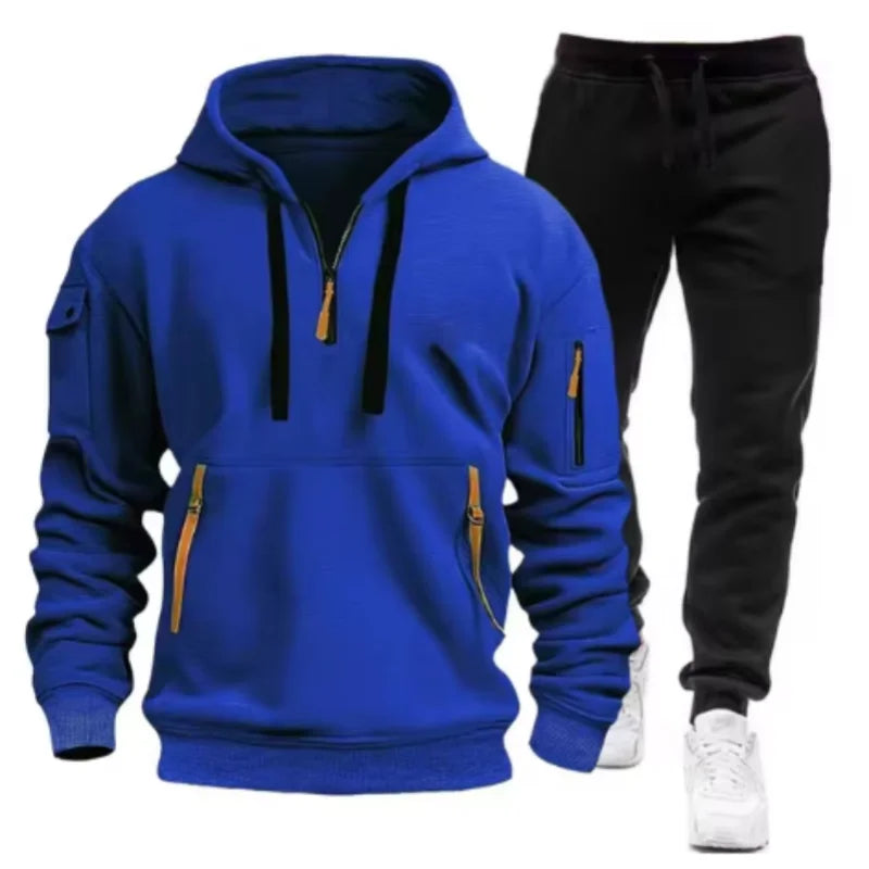 Men Tracksuit Set – Casual Joggers & Hooded Sportswear Jacket With Zipper Pants - ZOOMNSTORE