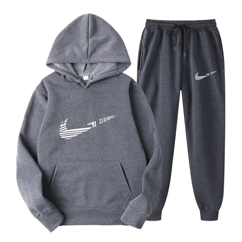Men Tracksuit Set – Hooded Sweatshirt & Drawstring Pants | Autumn Running Sportswear - ZOOMNSTORE