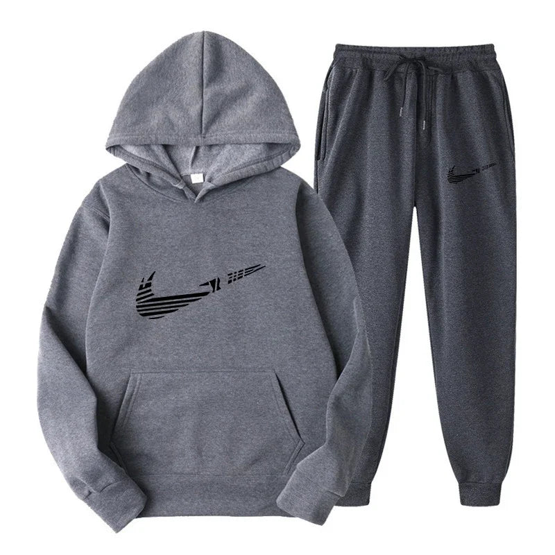 Men Tracksuit Set – Hooded Sweatshirt & Drawstring Pants | Autumn Running Sportswear - ZOOMNSTORE