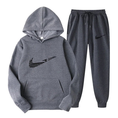 Men Tracksuit Set – Hooded Sweatshirt & Drawstring Pants | Autumn Running Sportswear - ZOOMNSTORE