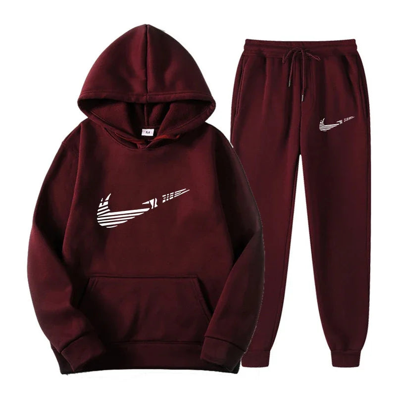 Men Tracksuit Set – Hooded Sweatshirt & Drawstring Pants | Autumn Running Sportswear - ZOOMNSTORE