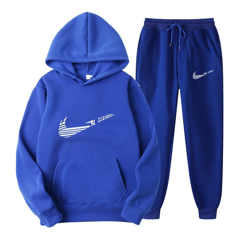 Men Tracksuit Set – Hooded Sweatshirt & Drawstring Pants | Autumn Running Sportswear - ZOOMNSTORE