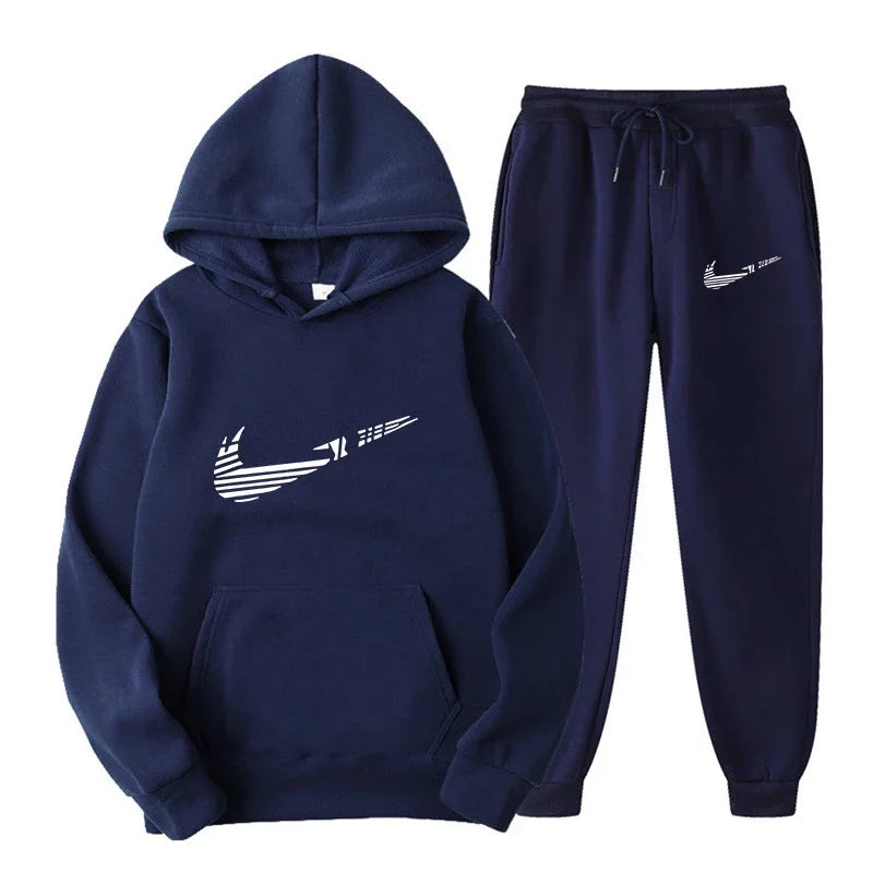 Men Tracksuit Set – Hooded Sweatshirt & Drawstring Pants | Autumn Running Sportswear - ZOOMNSTORE
