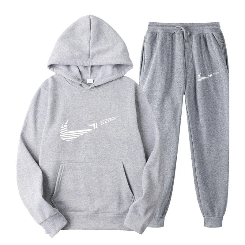 Men Tracksuit Set – Hooded Sweatshirt & Drawstring Pants | Autumn Running Sportswear - ZOOMNSTORE